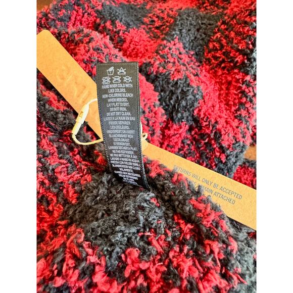 Skims Robe Sz L/XL Unisex Belted Long Cabincore Buffalo Check Red Black NWT - Picture 8 of 8